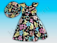 Нарядное платье + шляпка для девочки черное с цветочным рисунком Zoeflower