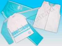 Спортивный костюм для девочки American Rap 3 в 1 бело-голубой (штаны + футболка + жилет)
