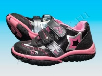 Туфли-кроссовки для девочки черно-розовые лакированные Lupilu