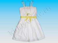 Платье-сарафан для девочки белое с желтым поясом + украшение