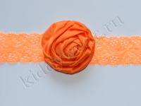 Повязка на голову для девочки оранжевая с атласной розой Р-054