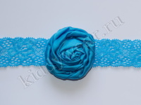Повязка на голову для девочки голубая с атласной розой Р-056