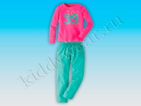 Комплект домашней одежды для девочки розово-зеленый Pepperts