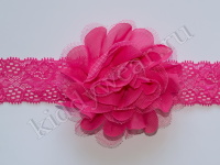Повязка на голову для девочки розовая с шифоновым цветком Р-063