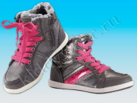 Ботинки для девочки серо-розовые на молнии и шнуровке Lupilu