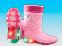 Сапоги резиновые для девочки светло-розовые со светодиодами