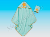 Комплект для купания цвета мяты (полотенце с капюшоном + варежка) 