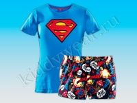 Комплект домашней одежды для девочки синий Superman (футболка + шорты)