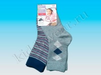 Носки для девочки (2 пары), серые +темно-синие в полоску