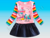 Платье для девочки с длинным рукавом сине-розовое Peppa Pig
