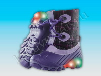 Сноубутсы для девочки фиолетово-сиреневые на шнурках со светодиодами, осень-зима-весна