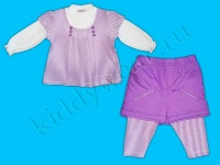 Костюм-тройка для девочки бело-фиолетовый (кофточка + леггинсы + шорты) Teddy Lu