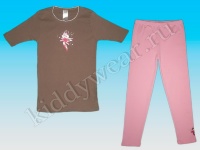 Комплект домашней одежды (или пижама) для девочки коричнево-розовый 