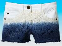 Шорты джинсовые для девочки бело-синие с кружевом Pepperts