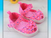 Пинетки-туфельки для девочки розовые в горошек с бантиками
