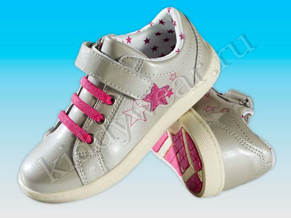 Туфли-кроссовки для девочки лакированные серо-розовые Звездочки Lupilu