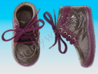 Ботинки-пинетки для малышей серо-фиолетовые на шнуровке кожаные Lupilu