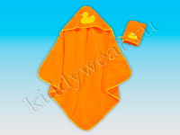 Комплект для купания оранжевый (полотенце с капюшоном + варежка)      