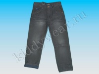 Брюки-джинсы для мальчика черно-серые укороченные с эффектом потертости и смятости Rovello